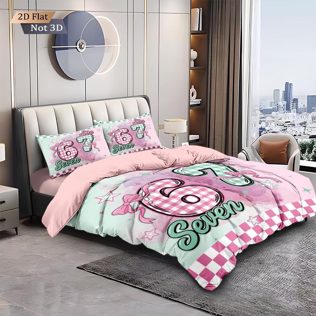 3pcs Valentine's Day Checkerboard 67 Element Print Down Duvet Cover Set Multi Size Bedroom Bedding Decoration Machine Washable