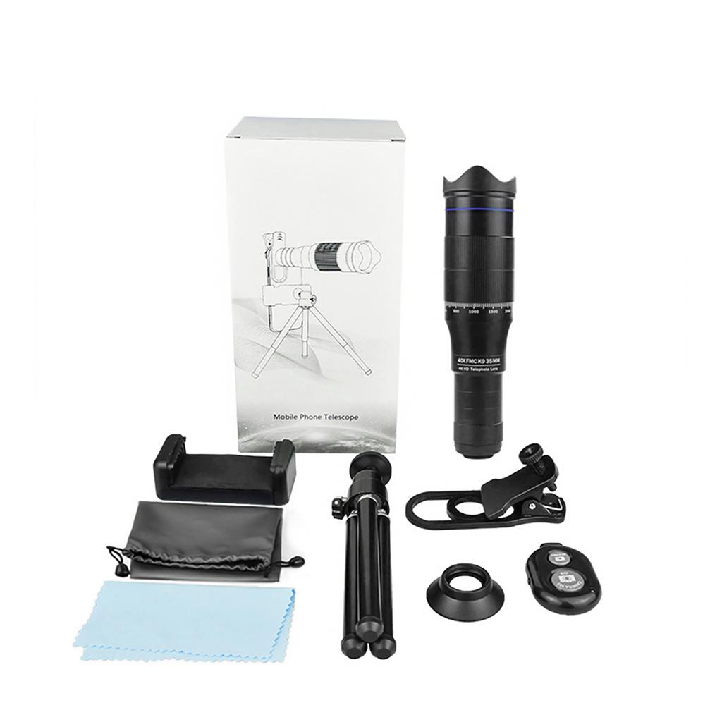 40X Mobile Phone Telephoto Lens Kit with Lens Clip + Phone Holder + Extendable Mini Tripod + Remote Shutter for Hiking