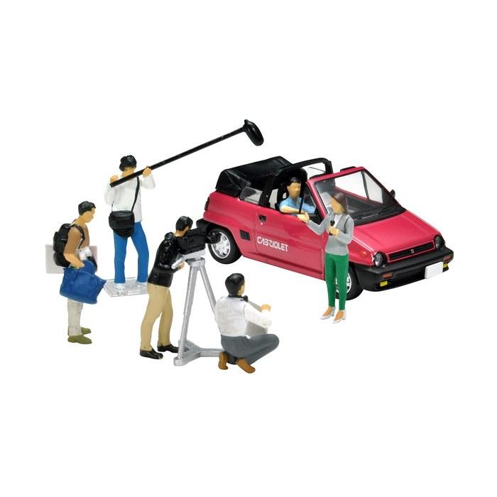 TOMYTEC Geocore64 1/64 Car Snap 11a (TV Crew with Honda City Cabriolet) ABS/PVC Painted Partially Assembled Figures & Accessories + Diecast