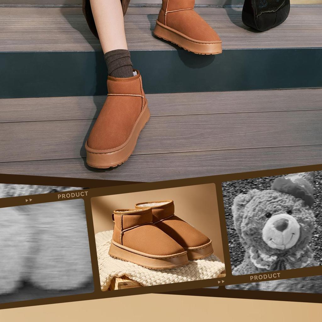 2026 Women's Winter Snow Boots: Non-Slip, Warm, Leather & Fur-Integrated, Thick Sole, Plus Velvet, Short Northeast Wool Slippers.