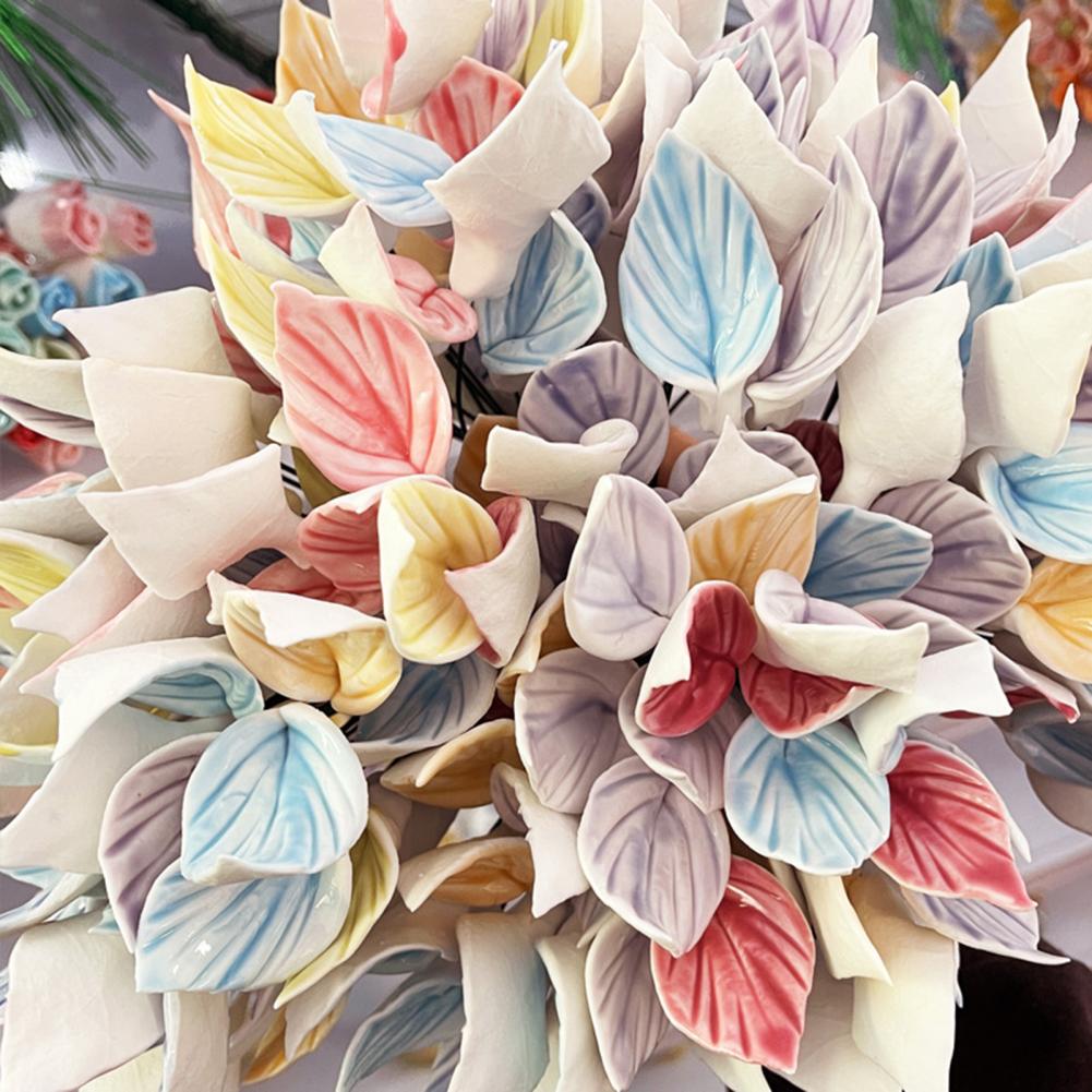 Handmade Ceramic Flower Realistic Artificial Flower with Wire Stem Home Office Living Room Vase Fake Colorful Blossom Decor