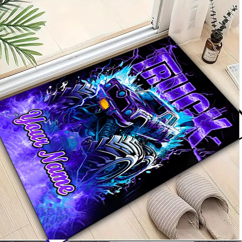 1PC Custom Name Electric Monster Truck Power Theme Floor Mat Ideal for Living Room, Game Rooms, Office, Bedroom, Office Floor Mat , Floor Mats for Hom