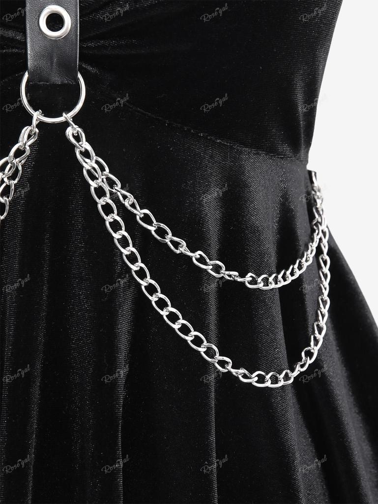 Rosegal Gothic PU-Riemen Ösen Lagenkette Überkreuzte Riemchen Asymmetrisches Taschentuch Samt Rückenfreies Cami Top