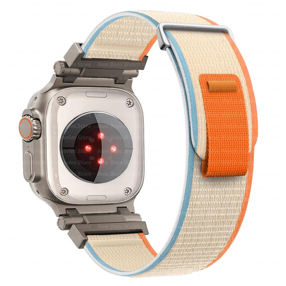 Nylon Strap For Apple Watch Ultra 2/1 49mm 46mm 45mm 44mm Metal Connector Bracelet For iWatch Series 10 9 8 7 6 5 4 se Men Band