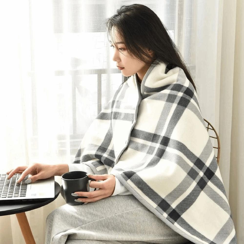 Lazy Plaid Wearable Blanket Fleece-lined Thicken Casual Office Blanket Soft Polyester Thermal Blanket Outdoor Travel