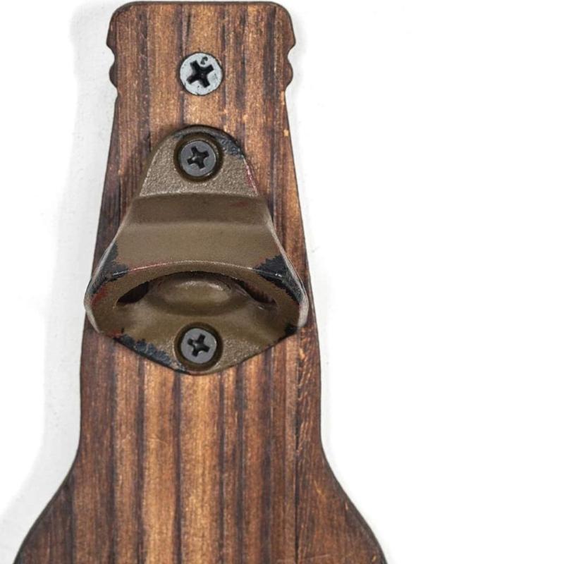 Wall Mounted Beverage Opener With Storage Basket For beverages And Beer Wooden Kitchen Accessory
