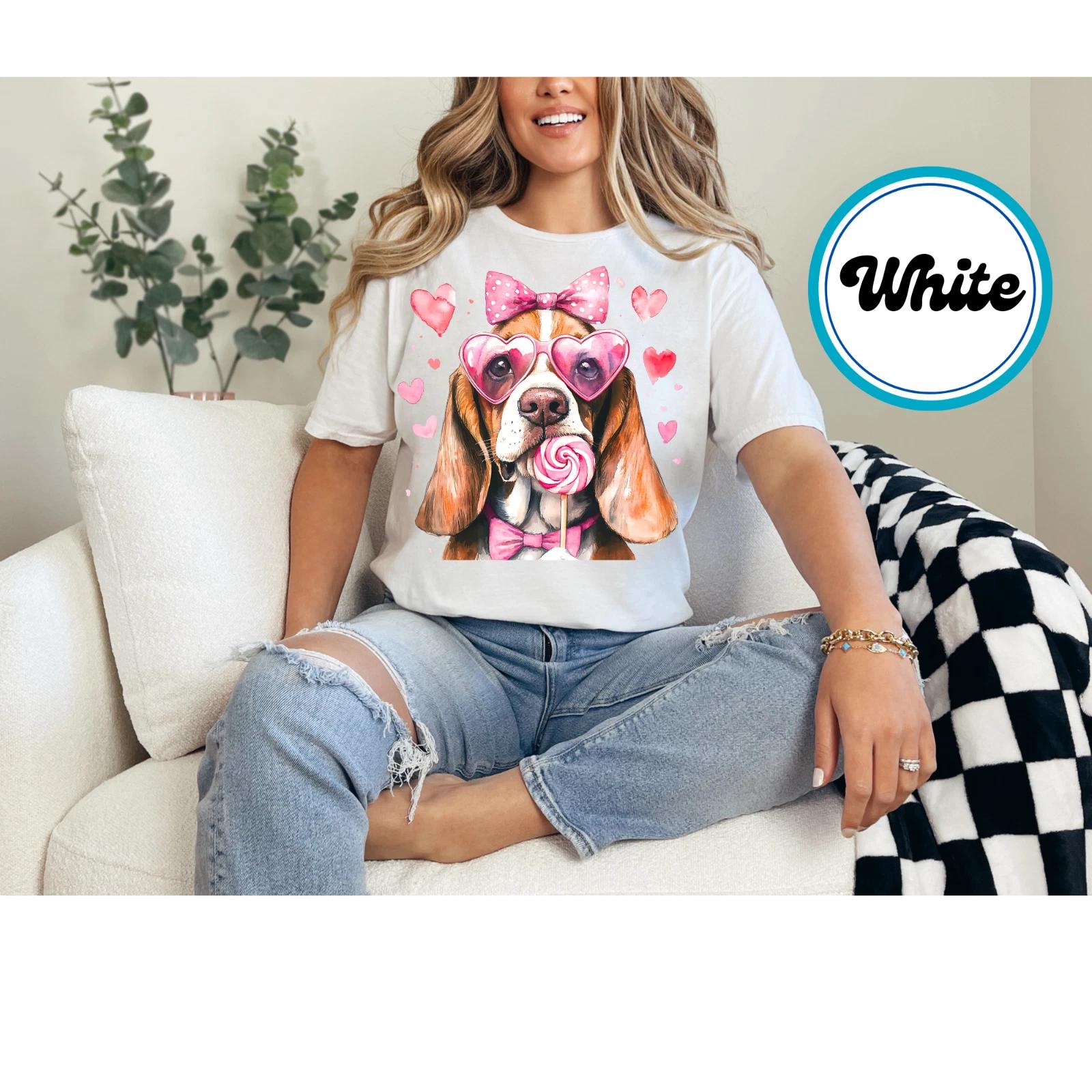 Women s Valentines Bassett Hound Oversized Print Graphic Shirt Handcrafted Shirt L