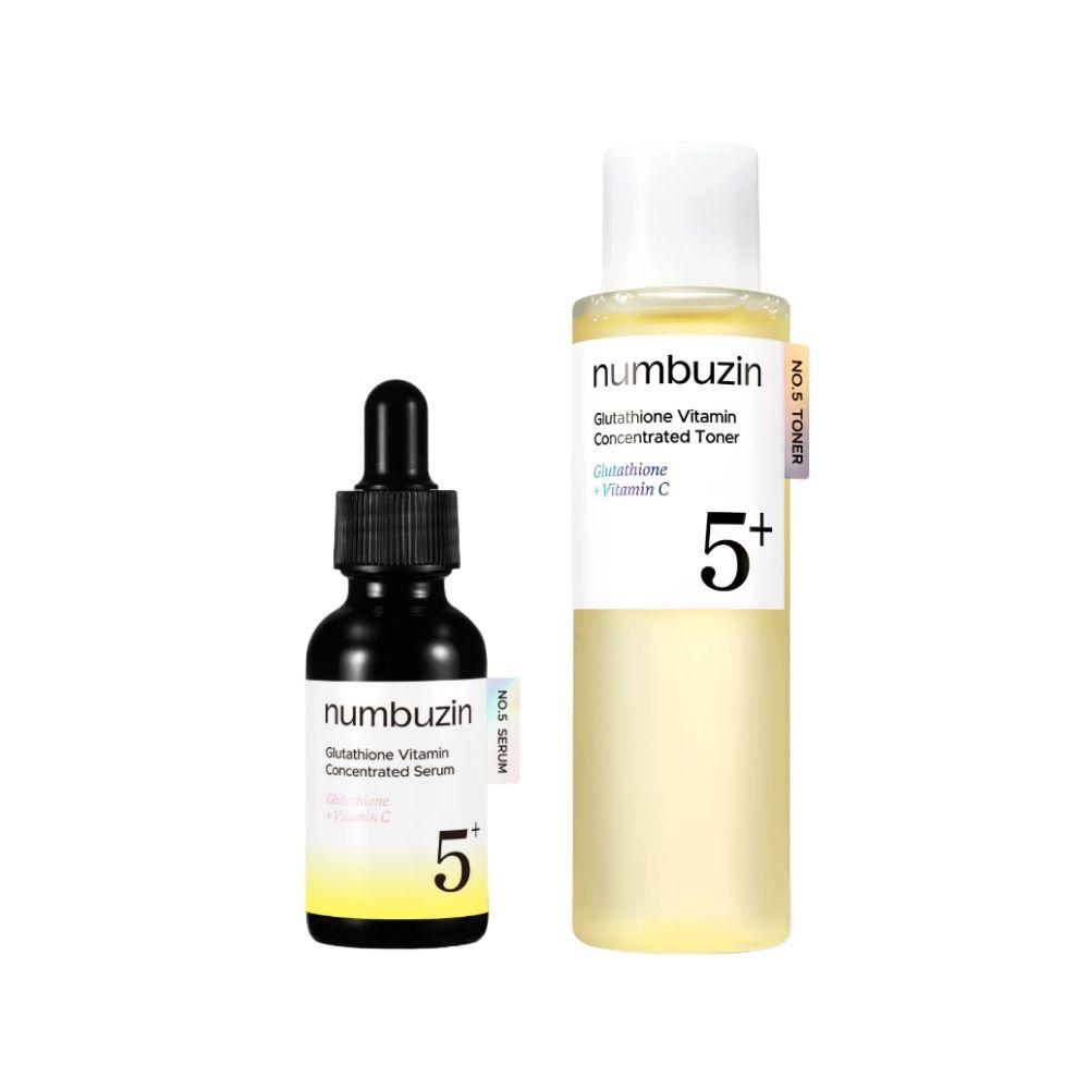 numbuzin Glutathione and Vitamin C No.5 Essential Toner 200ml and No.5 Vitamin Concentrated Serum 30ml and Vitamin Spotlight Mask 27ml 1ea Set