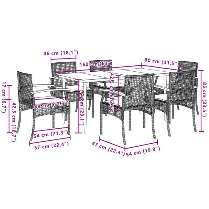 VidaXL Ensemble à Manger de Jardin avec Coussins 7pcs, Table et Chaise de Terrasse, Meubles de Patio, Mobilier d'Extérieur, 3213600