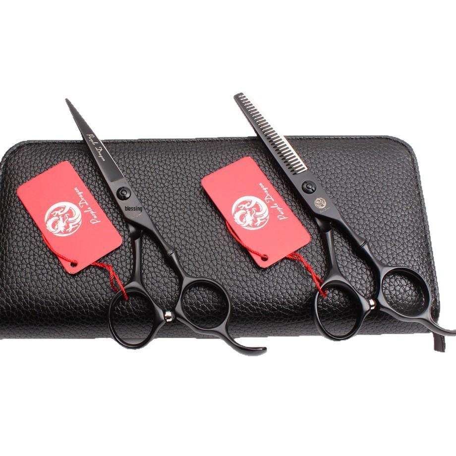 Purple Dragon Professional Bamboo Handle Hair Cutting Scissors Set - 5.5" Straight Shears & 6" Thinning Shears