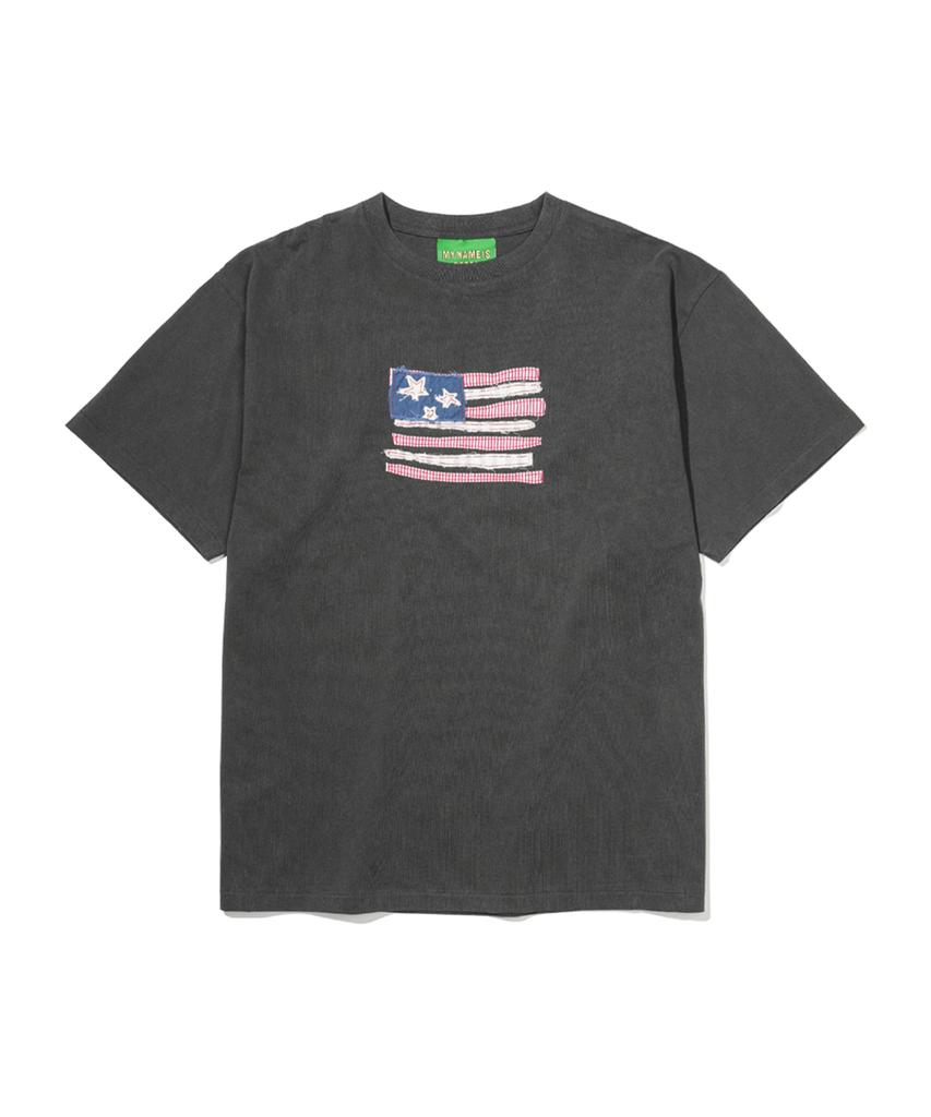Maineimijeupiteo Usa Flag Applique T-Shirt - Charcoal