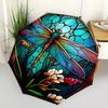 1pc Dragonfly StainedGlass Automatic Open/Close Umbrella with Folding feature Compact Travel Umbrella, Lightweight design, for Commuting006