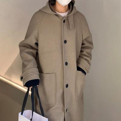 Hooded Medium and Long Woolen Coat Men's Winter Korean Version Loose Woolen Warm Jacket