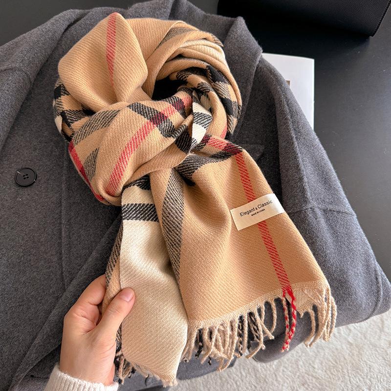Exquisite The Striped Checkered Large Shawl Exudes An Elegant and Noble Style. It Is A Warm Autumn and Winter Scarf with A High End Touch 