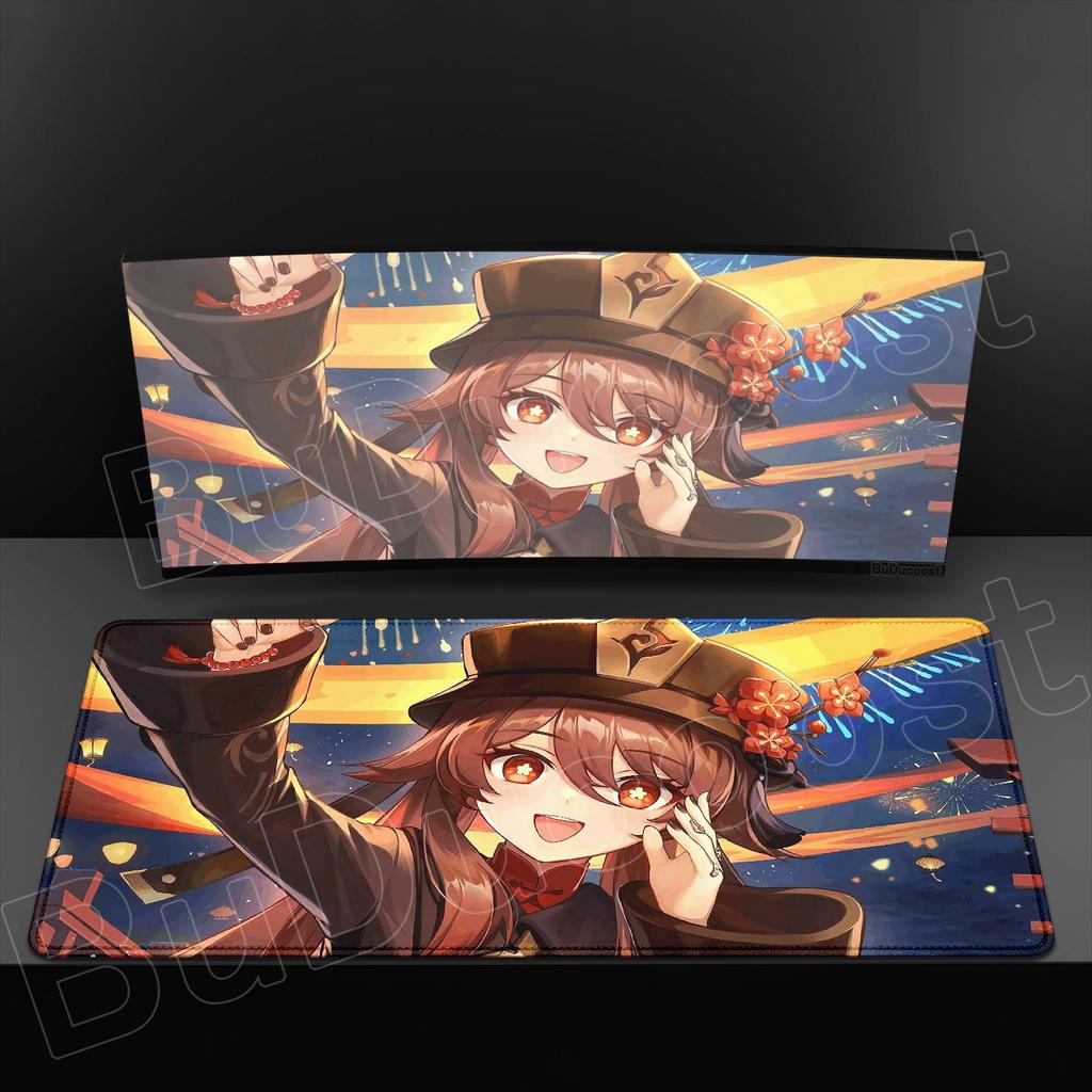 HD-Druck Genshin Impact Hu Tao Mauspads Computer Verriegelungskante Rutschfestes Gummi-Mauspad XXL Tastatur Anime Süßes Mädchen Schreibtischunterlage
