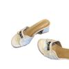Kleine goldene Schnalle Krokodilmuster Ein-Wort High-Heel Pantoletten Damen Sommer weichsohlige Strand runde Zehenpartie mittelhohe Sandalen