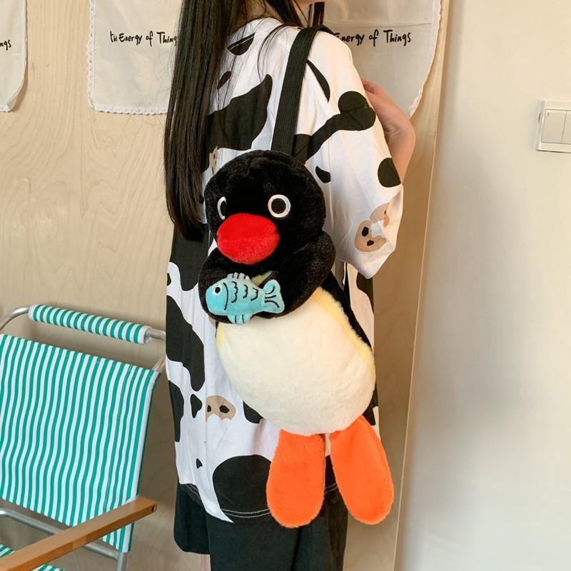 Cartoon Penguin Plush Backpack For Girls Kids Soft Toy School Bag With Zipper Closure And Inner Pocket