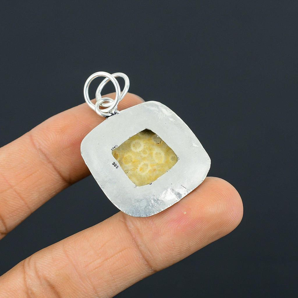 Easter Deal 925 Silver Fossil Coral Gemstone Sister Handcrafted Ethnic Pendant