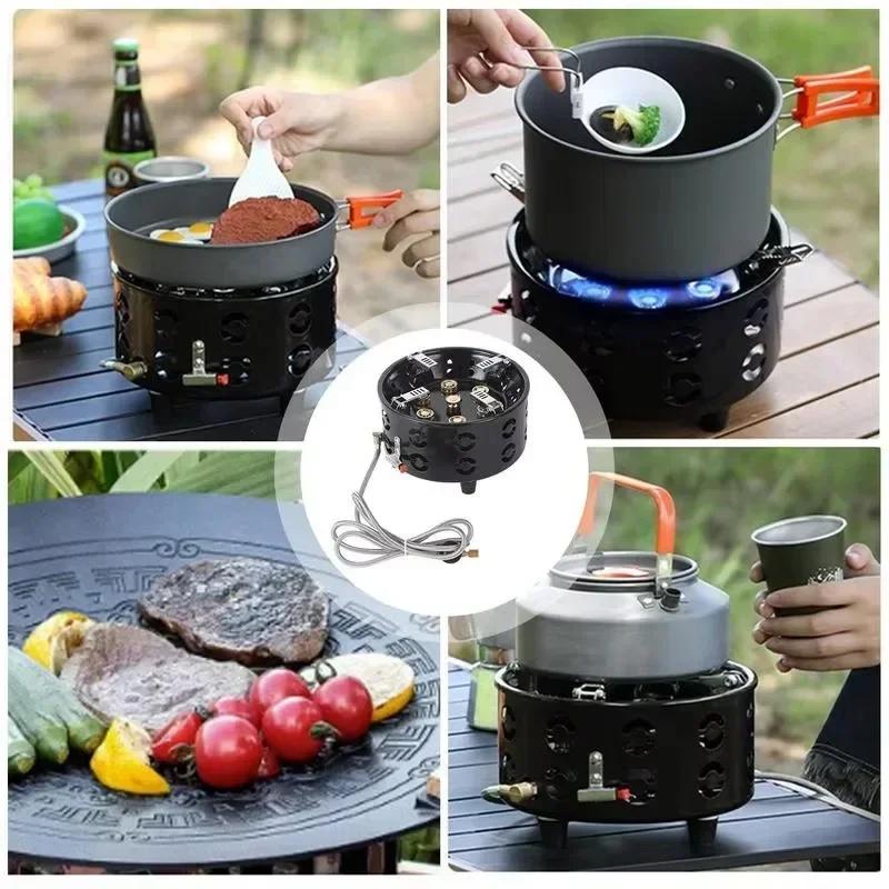 19800W 7-Core Camping Stove Outdoor Camping Burner Stove Gas Stove Tourist Gas Burner Windproof Stove Burner for Camping Fishing