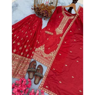 Launching New  Đěsigner Party Wear Look Pur Chinon Silk Top Plazzo & Dupatta Set