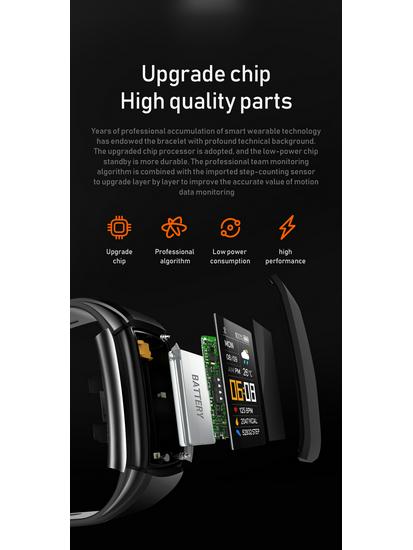 C5S Smart Bracelet: Color Screen, Bluetooth, Heart Rate Monitor, Blood Pressure, Sleep Tracker, Sedentary Reminder, Alarm Clock, Pedometer.