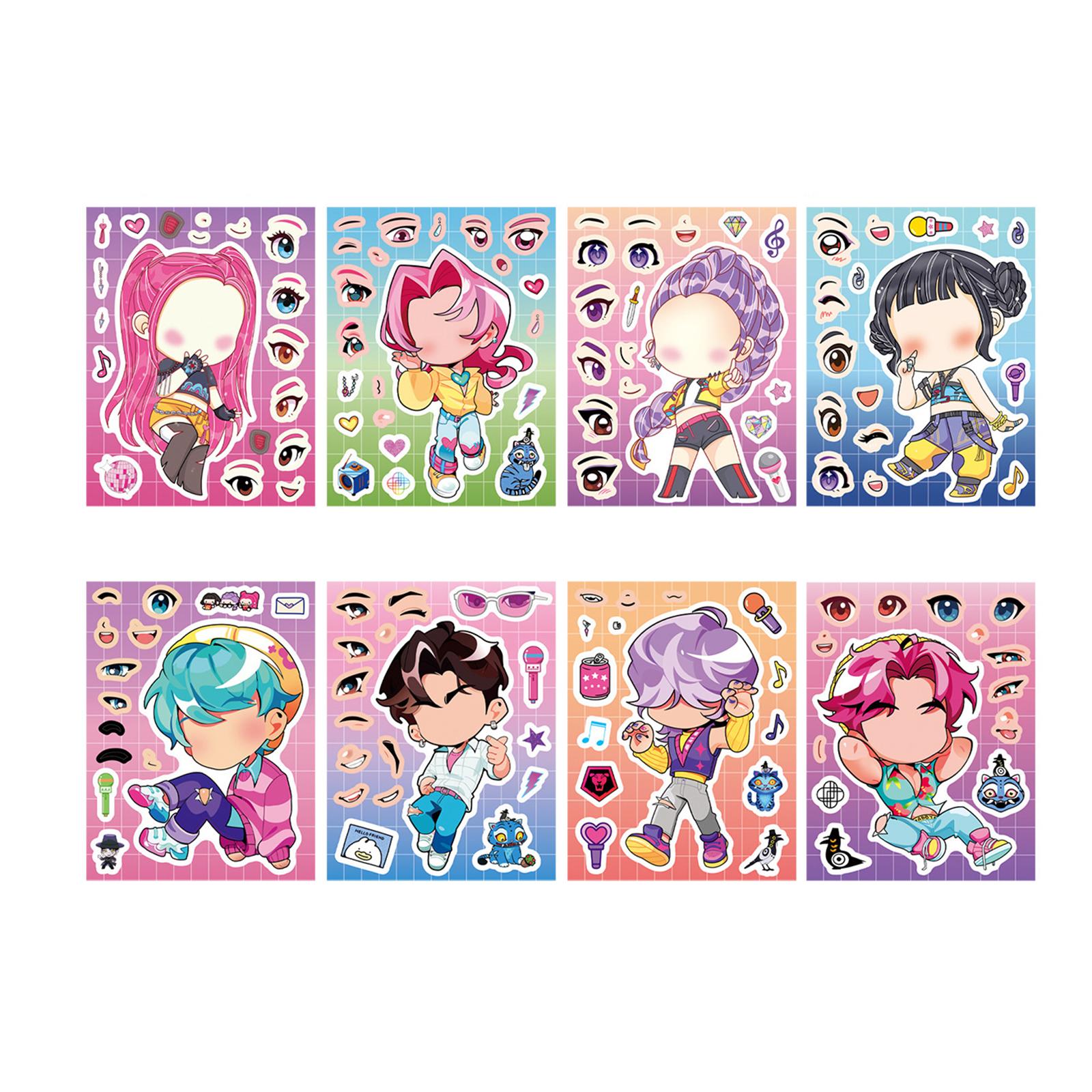 

8 Cartoon Anime Character Puzzle Stickers, DIY Handicrafts, Reusable Stickers One Size