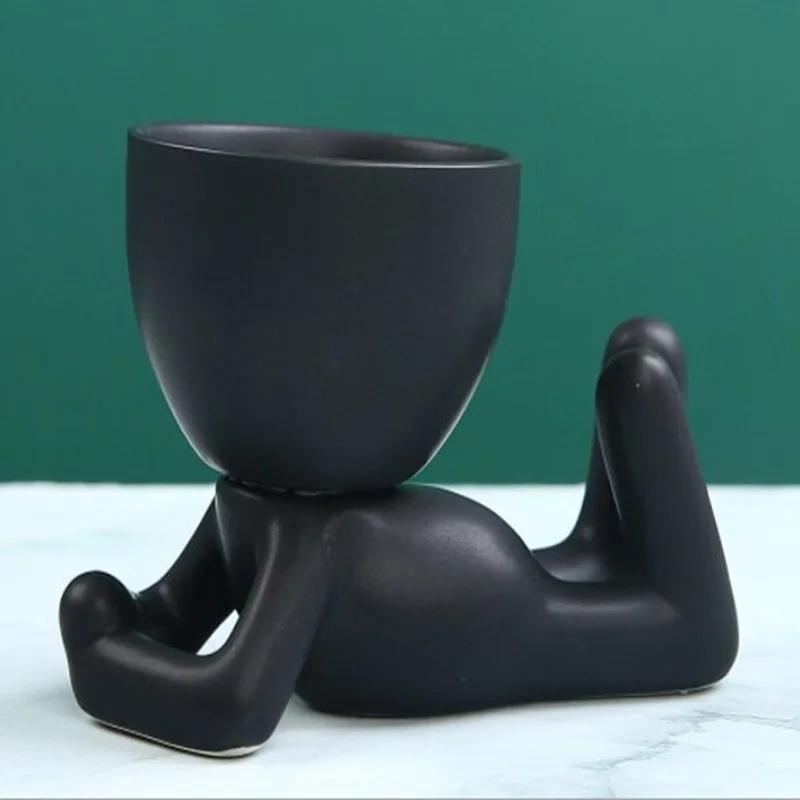 Mini Decorative Pots for Plants Human Shaped Ceramic Succulent Planters Cute Cactus Flower Pots with Drainage for Desktop Home