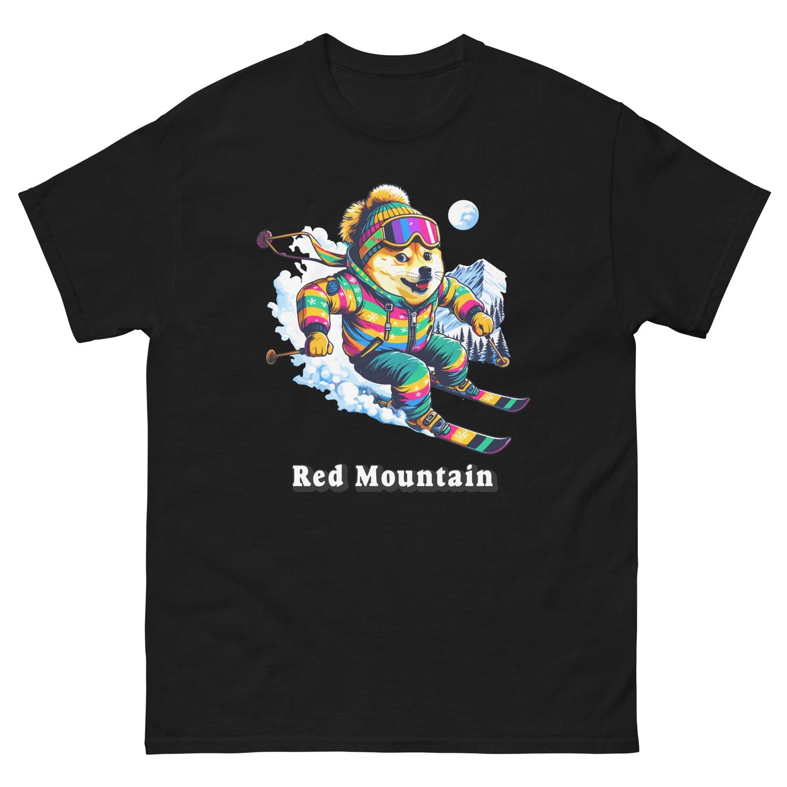 Red Mountain Doge Skiing Funny Ski Skier Dog Meme Cute Shirt T-Shirt 2XL