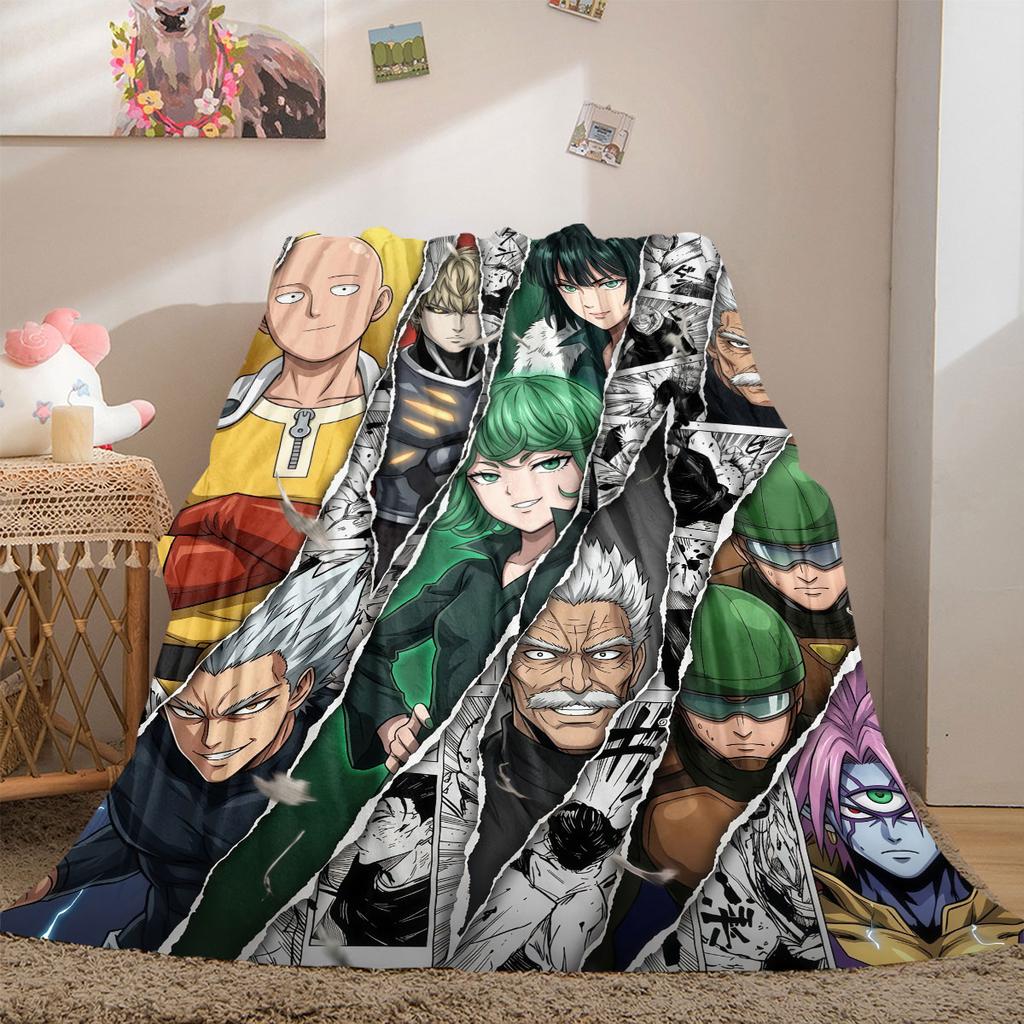 One Punch Man Home Textile Flannel Blanket, Printed Cartoon Style for Couch and Bed, Warm Comfortable Travel Throw_LIAN