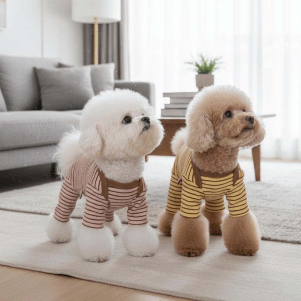 Soft Four-Legged Dog Pajamas Long Sleeves Striped Dog Base Shirt Pet Casual Wear  Belly Protection