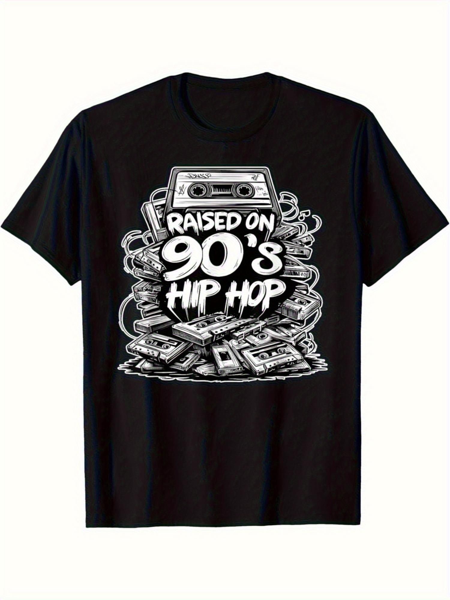 Hip Hop Rap Graffiti Graphic T-shirt - 100% Cotton Regular Fit Short Sleeve Tee with Vintage 90 s Raised on 90 s Hip Hop Design L