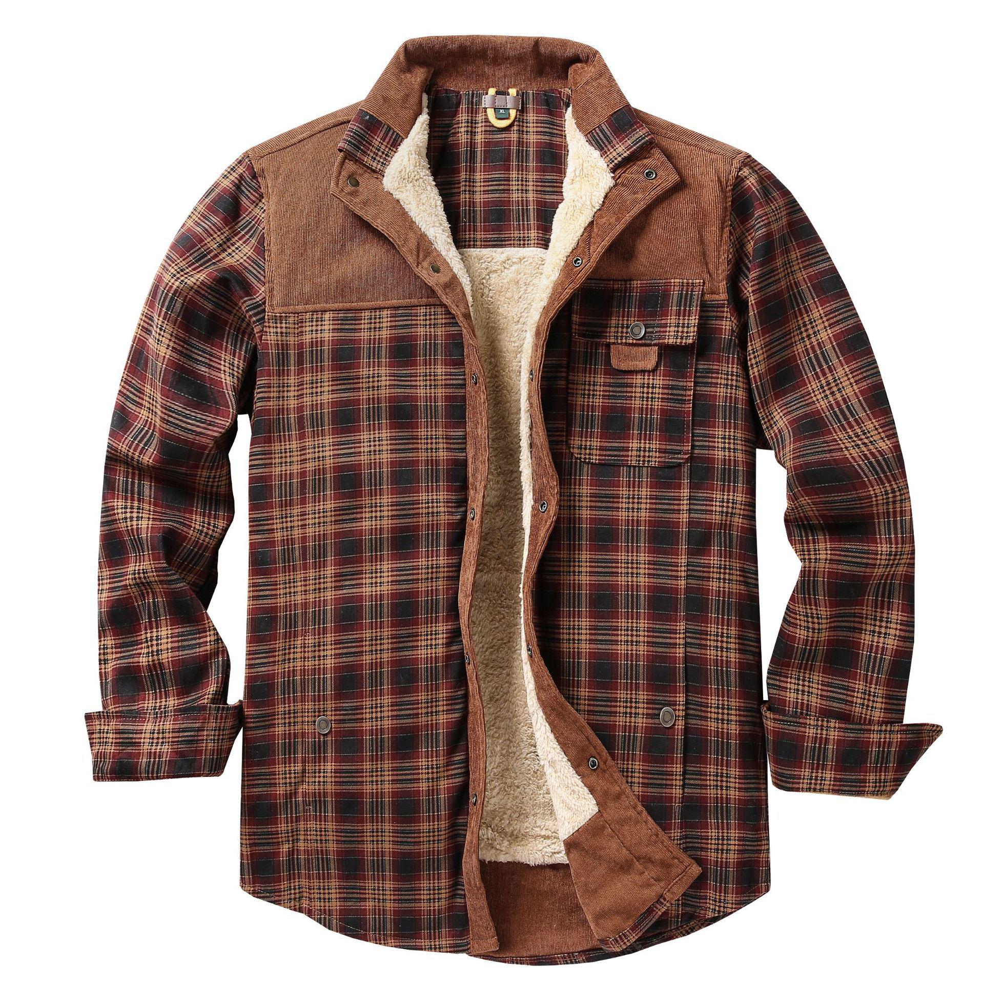 Men s Winter Plaid Fleece-lined Cotton Jacket - European Size, Plus Size Available S