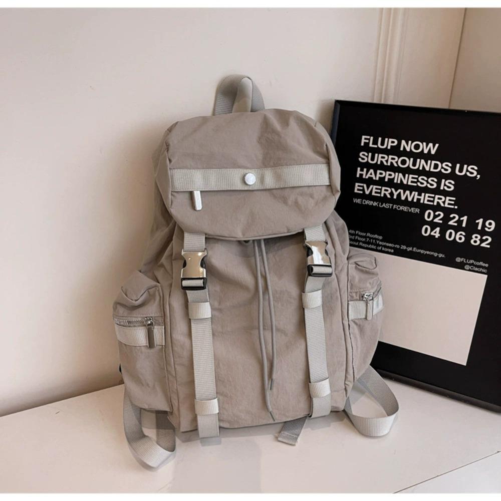 

Korean Style Outdoor Drawstring Backpack Sports Hiking Shoulder Bag Travel Nylon Backpack Women сірий