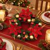Red Flower Christmas Wreath Realistic Design Faux Greenery Wreath Xmas Artificial Garland  Holiday
