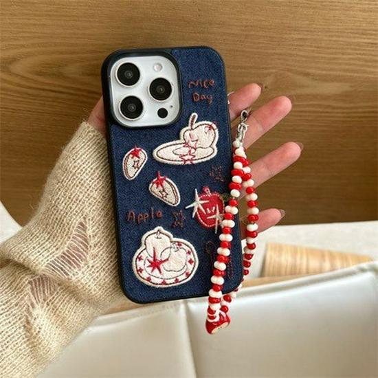iPhone 17 Pro Max Graffiti Denim Case with Black Frame for Apple 16, 15, 14 Models