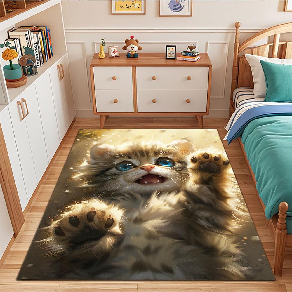 Fluffy Kitten with Bright Blue Eyes Patterned carpet, suitable as a non slip play mat for the living room and bedroom sofa
