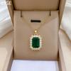 Green Square Full Diamond Fashion Light Luxury Temperament Gorgeous Retro Necklace Female Versatile Collarbone Chain Titanium Steel
