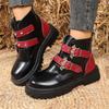 Women's Thick Soled Retro Gothic Fashion Casual Leather Lace Up Round Toe Mid Calf Boots Women Knee High Memory Foam Wide Calf