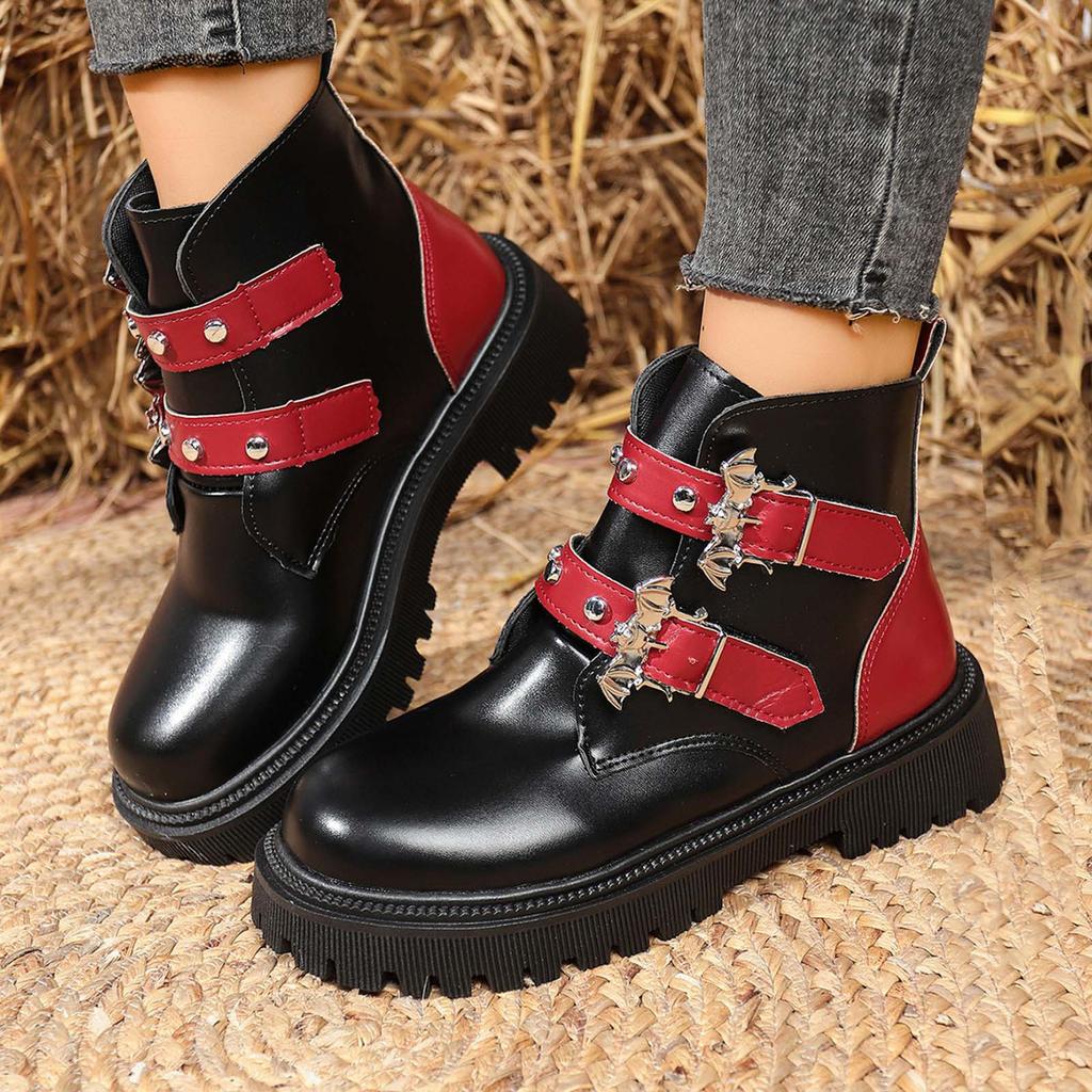 Women's Thick Soled Retro Gothic Fashion Casual Leather Lace Up Round Toe Mid Calf Boots Women Knee High Memory Foam Wide Calf