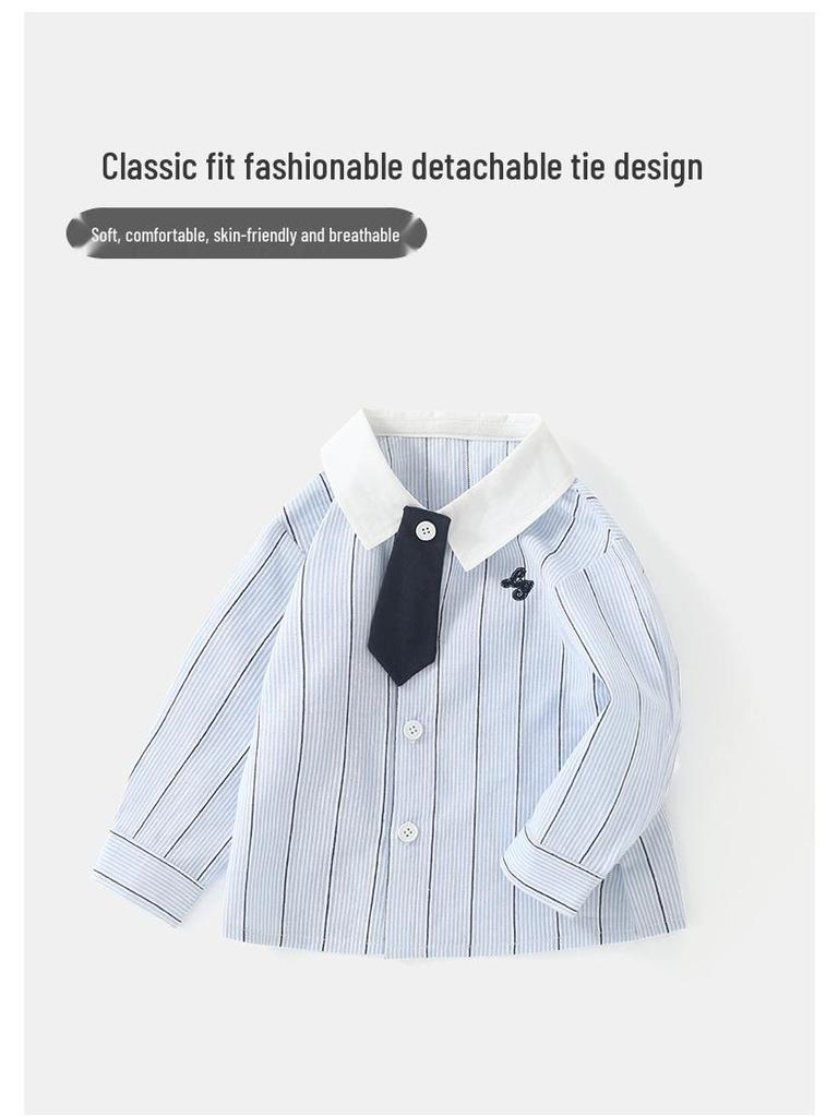 DUUDUU 2025 Streifen: Frühlingsoutfit im koreanischen Stil für Kleinkinder - Jungenhemd und Hosen-Set.