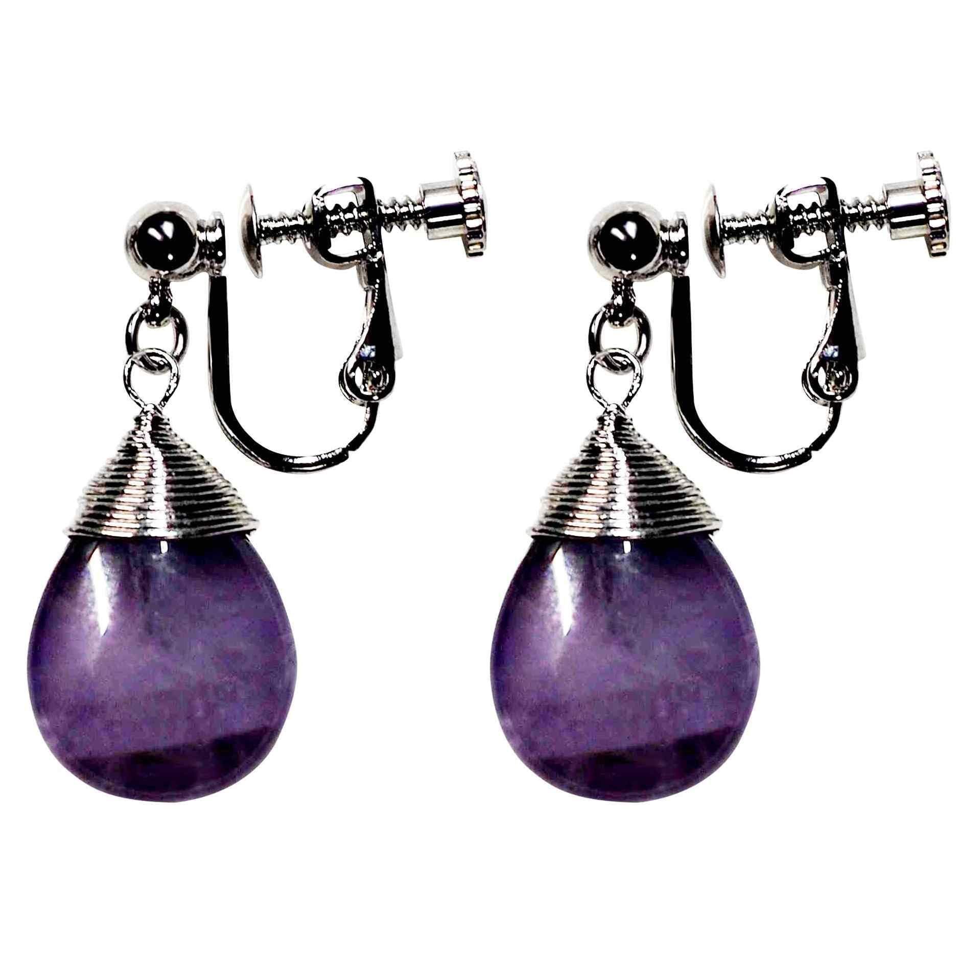 

натуральні елегантні жіночі сережки Miyabi Grace, сережки-кліпси, популярні, безболісні, краплеподібні, аметист, фіолетові, кам яні, великі, з дорогоцінним камінням, підвісні, фіолетовий
