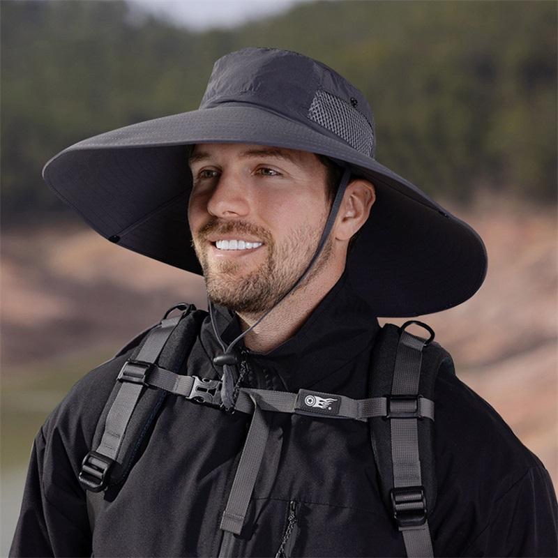 Mens Wide Brim Sun Hat Bucket Hat Breathable Waterproof Sun Protection Caps for Outdoor Hiking Camping Climbing