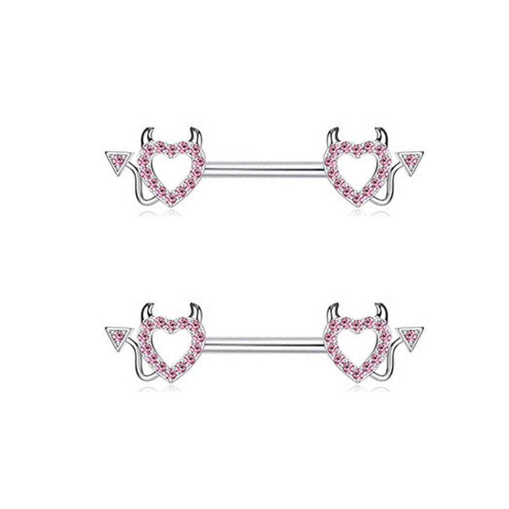 Fashionable Nipple Rings Jewelry Set with Sparkling Pink Silver Cubic Zirconia Stones for Fashion Enthusiasts