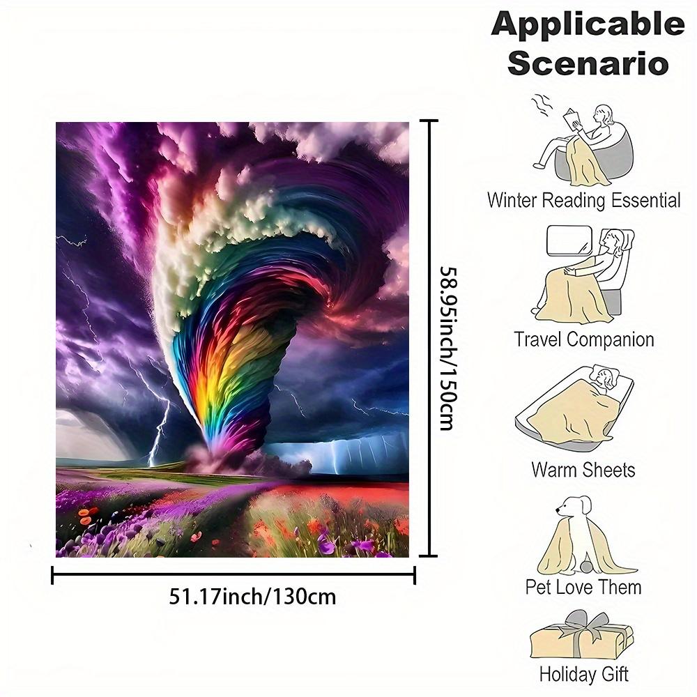 Colorful Tornado and Floral Patterns Flannel Printed Blanket Suitable for All Seasons Suitable for Living Office Sofa and Travel