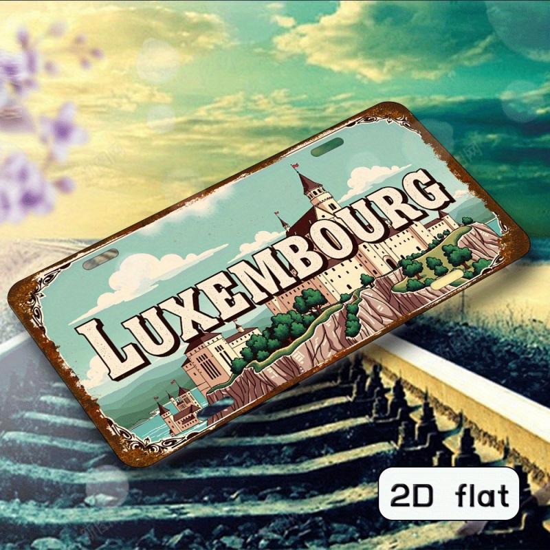 Hisun Tin Sign HD Aluminum Metal Sign Luxembourg Vintage License Plate Style Wall Decor Retro Castle Landscape Distressed Design Tin Poster f
