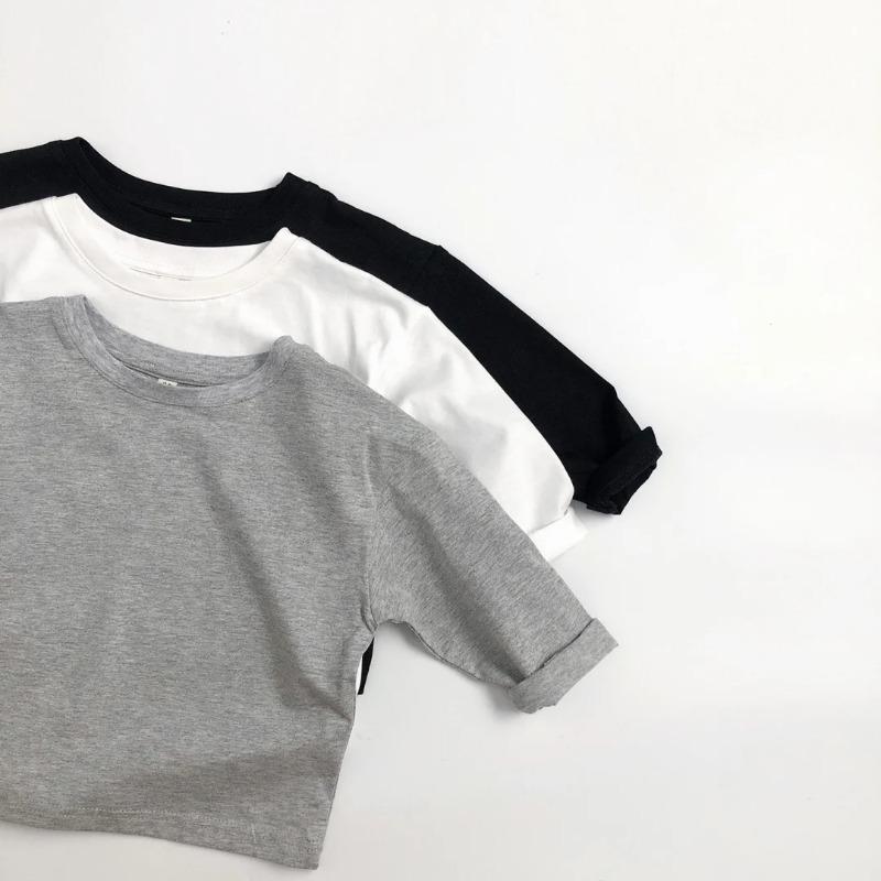 Autumn Kids Solid Color Long Sleeves Loose Basic T-Shirt Boys Girls Korean Soft Children Clothes