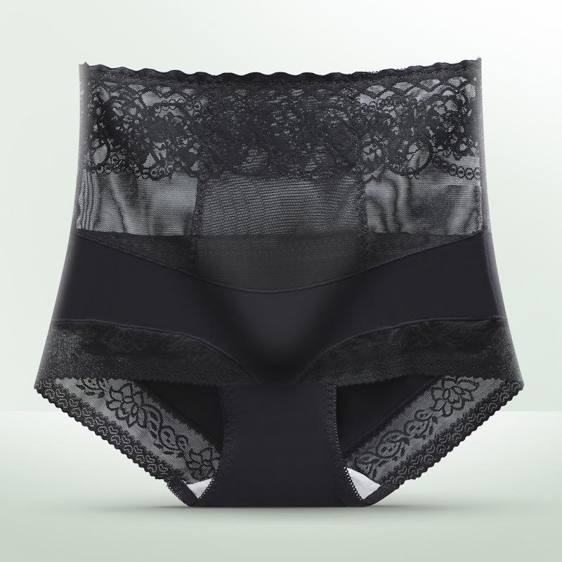 Blondeundertøy Dame Høy midje Truser Mage Antibakteriell skritt Sexy Pustende Utsparing Stor størrelse Rumpe Løft Dame Trekanttruser