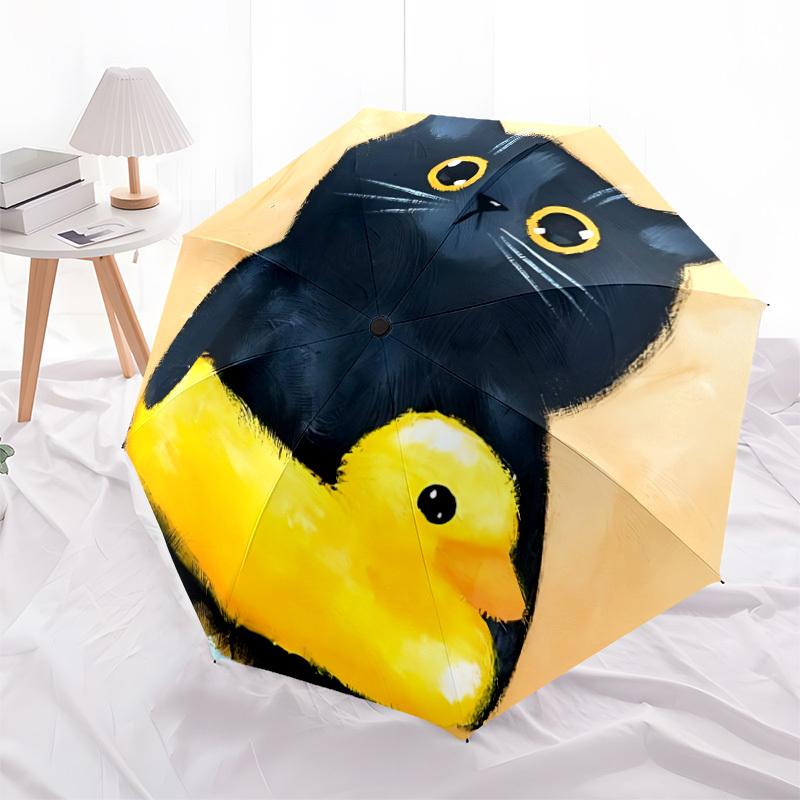 1pc Cat Duck Automatic Open/Close Umbrella Compact Folding Umbrella, All-Season Portable Umbrella for Women/Men, Perfect Gift for Birthdays022