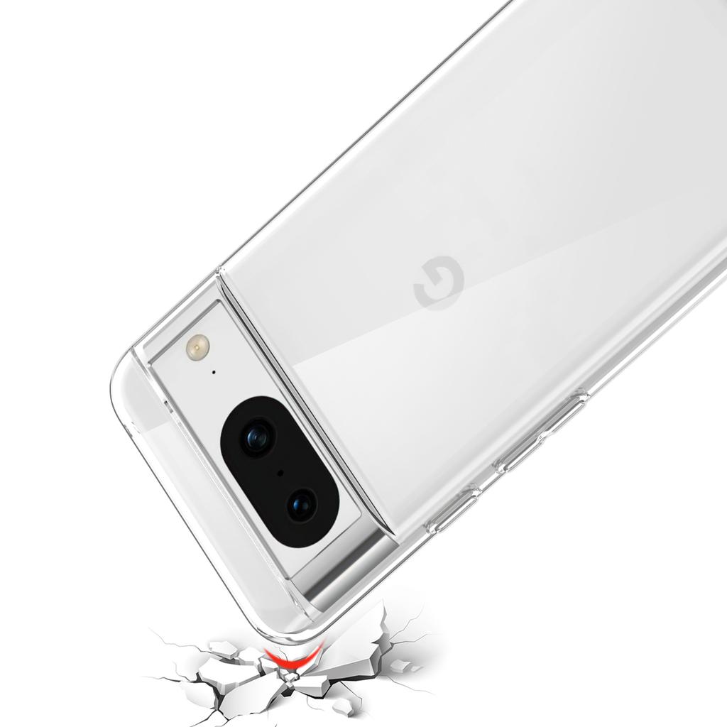 For Google Pixel 8 Clear TPU Case Phone Cover with 2.5D Arc Edge Tempered Glass Screen Film