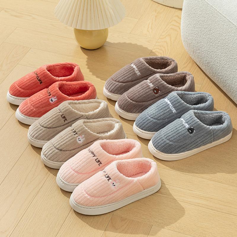Cotton Slippers Autumn and Winter Outer Wear Velvet Home Use Warm Thick-soled Couple Bag and Fluffy Slippers Shoes